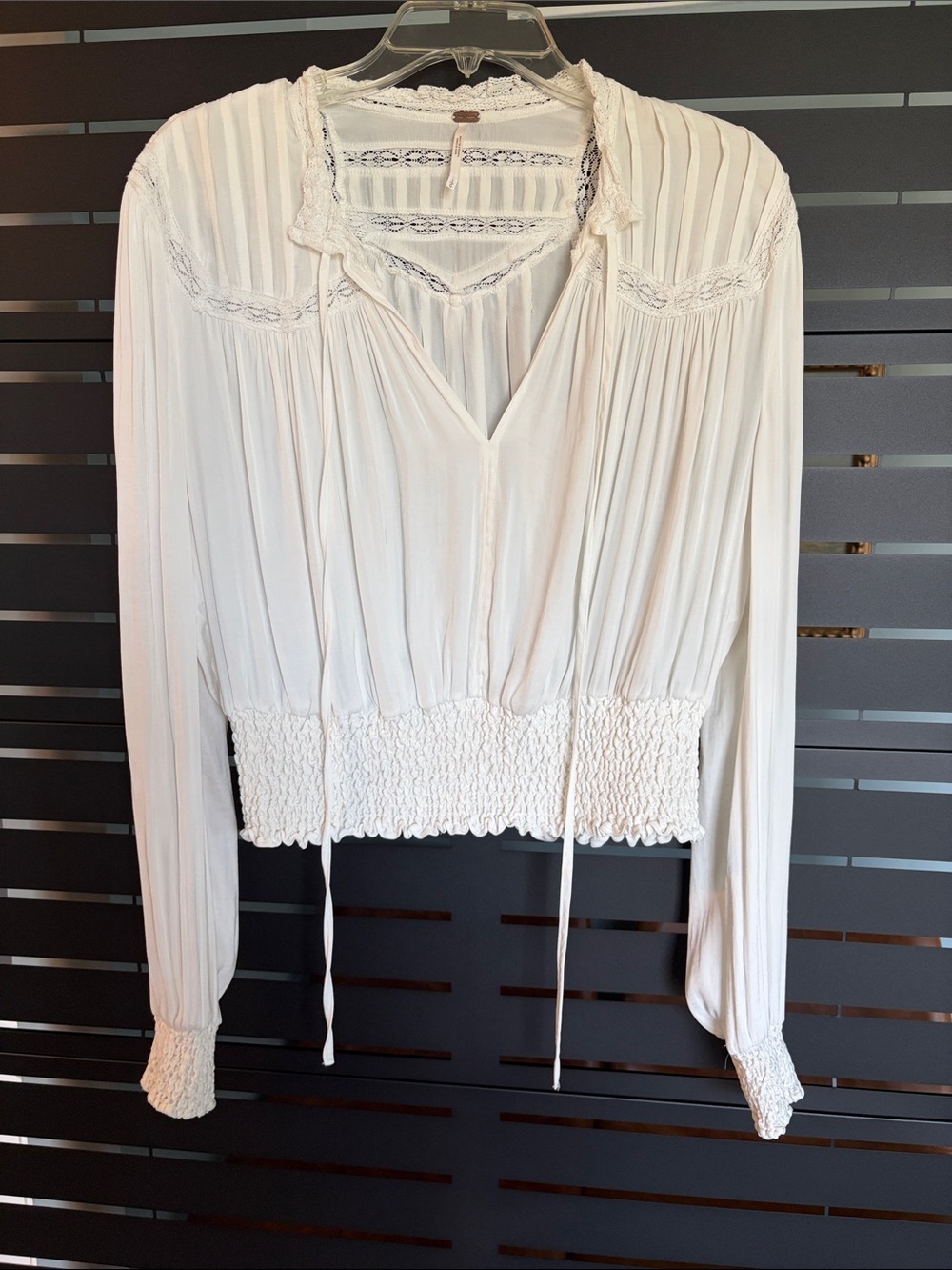 Free People White Smocked Waist Peasant Blouse